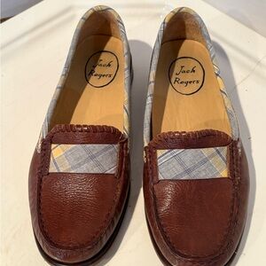 Jack Rogers Brown Leather Loafers with Plaid Accents